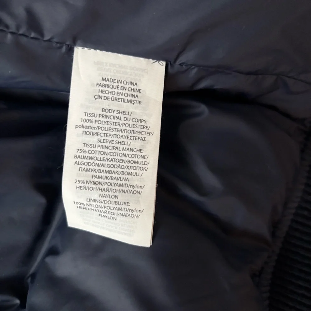 Polo Ralph Lauren Varsity Duck Down Puffer Bomber Jacket Size Medium Navy Blue